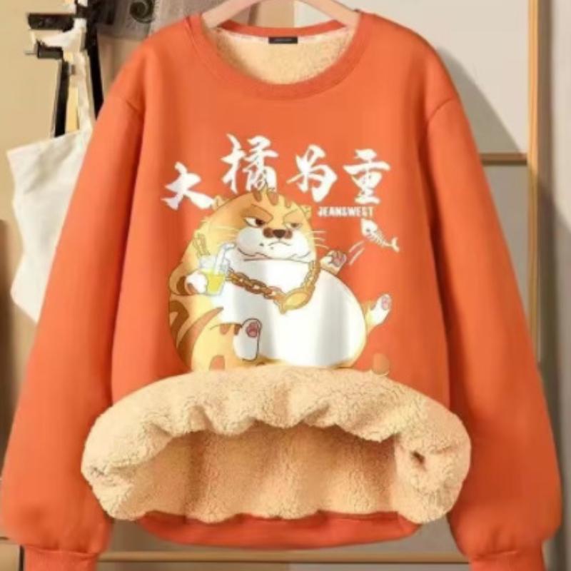 Осень-зима женские утепленные термотолстовки с принтом милые теплые толстовки женские повседневные свободные толстовки