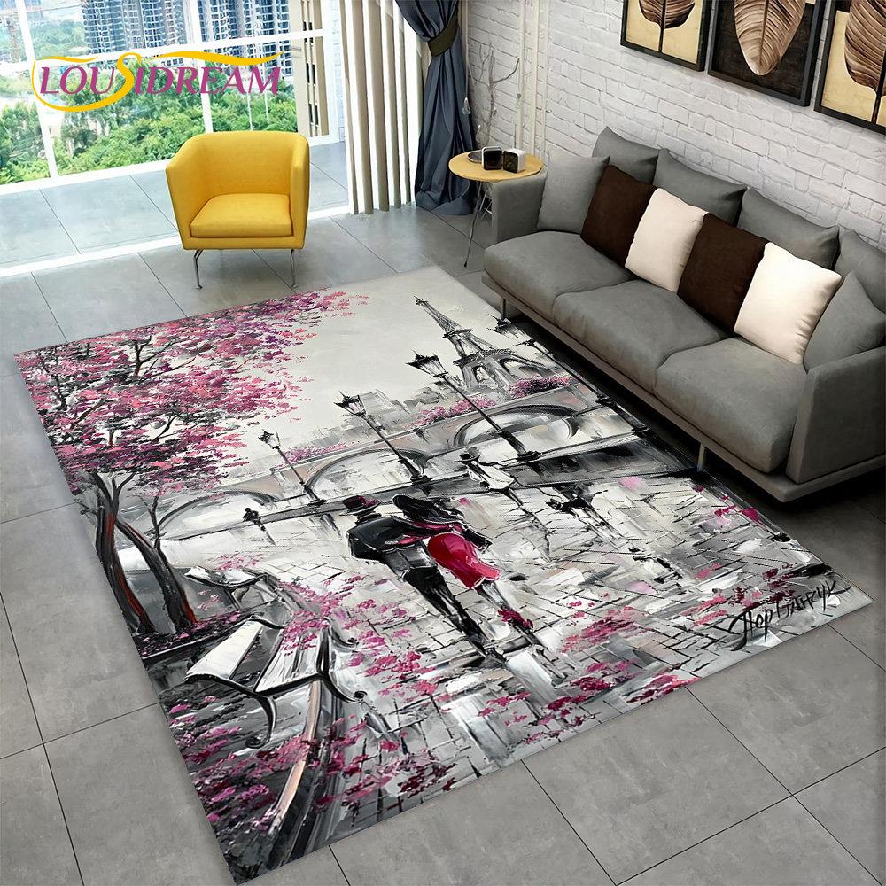 Франция Париж Эйфелева башня романтический художественный коврик, ковер для гостиной, спальни, дивана, коврик для кухни, декор, нескользящий напольный коврик
