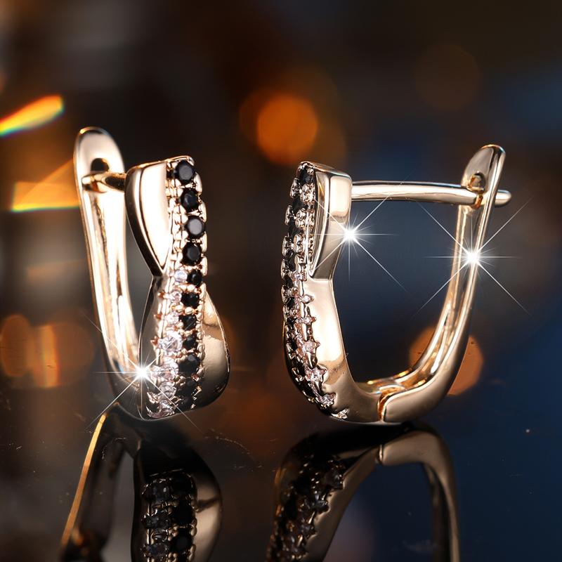 1 Pair Black White Zircon Cross Clip On Earrings for Women Luxury Vintage Gold Color Hoop Earrings Wedding Jewelry