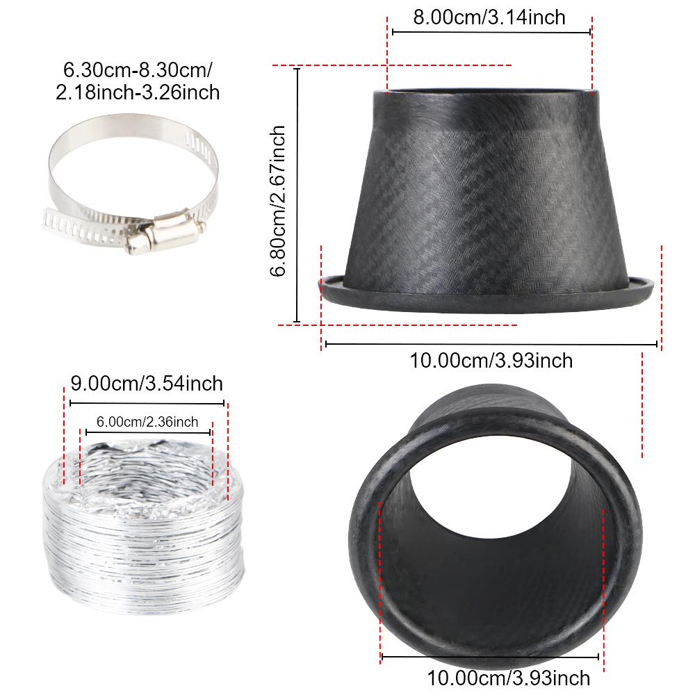 Автоаксессуары Набор воздухозаборных патрубков Комплект воздуховодных трубок Турбо воздухозаборник Круглые/Квадратные насадки Универсальная система воздухозаборника переднего бампера автомобиля