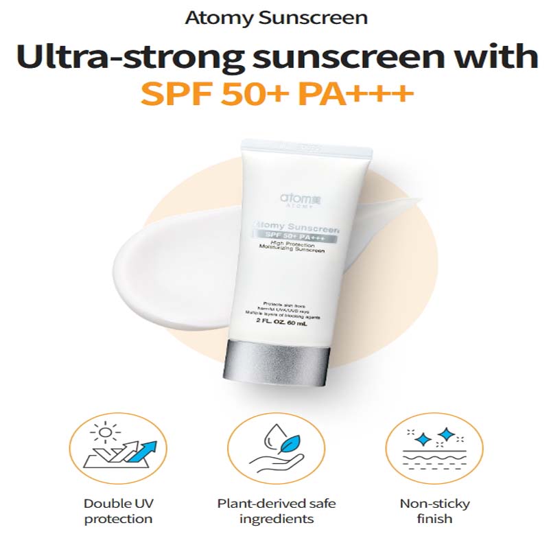 Atomy Солнцезащитный крем бежевого цвета – SPF 50+ PA+++, широкий спектр защиты от УФ-излучения, легкий и нежирный, 60 мл