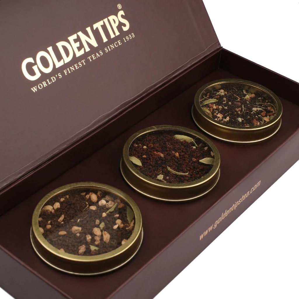 Подарочный набор элитного чая Golden Tips, Сэмплер из 3 видов чая Чай Самала, Имбирный и Кадак Чай, Изысканная упаковка для праздничных подарков, Свадеб, Дней рождения