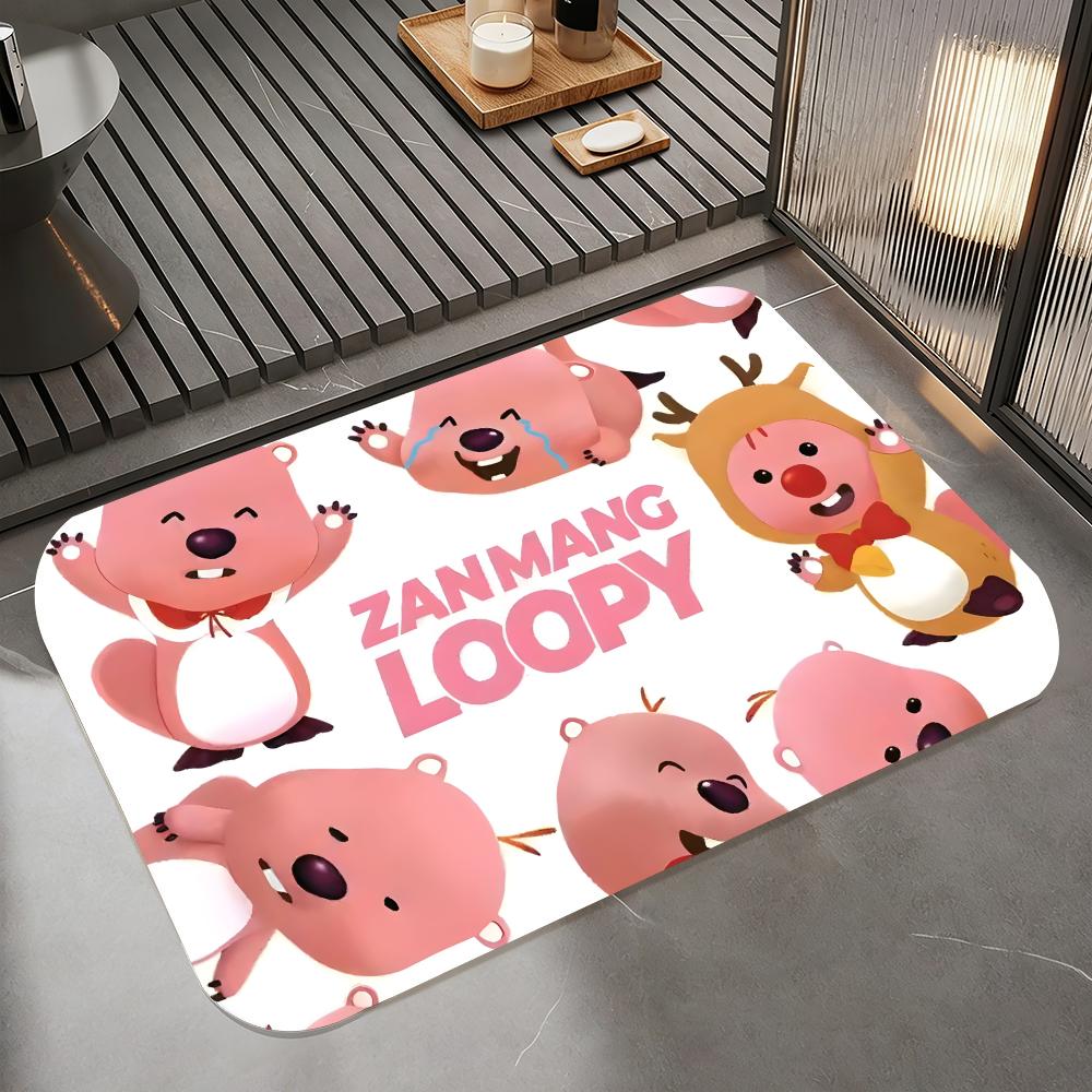 Cartoon-L-loopy Floor Mat Diatomite Bath Mat, Quick Dry Absorbent Non-Slip Door Mat