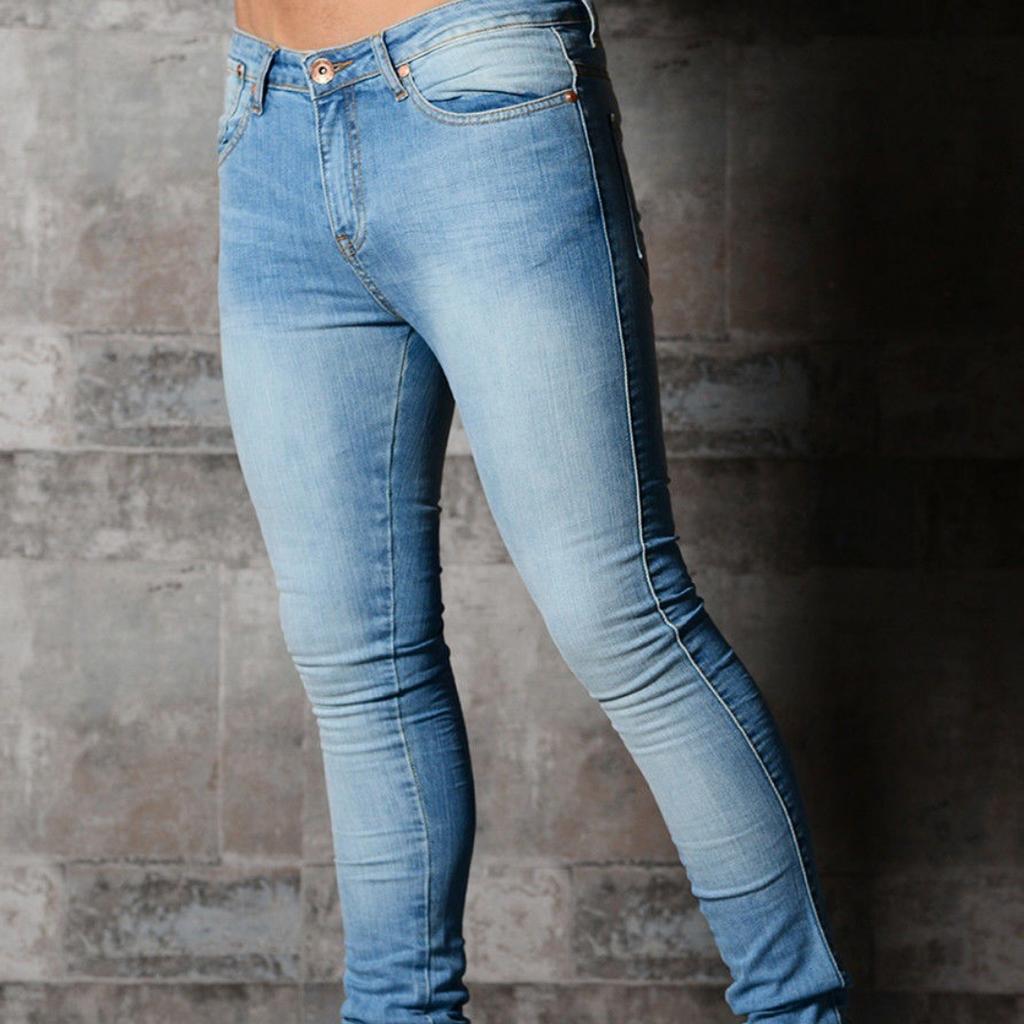 New Men's Skinny New Solid Colour Denim Chinos Trend Straight Jeans