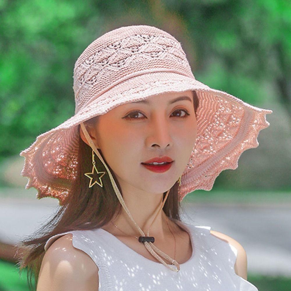 Foldable Summer Sun Hat Crochet Sunshade Hat Casual Sunscreen Visor Cap  Girl