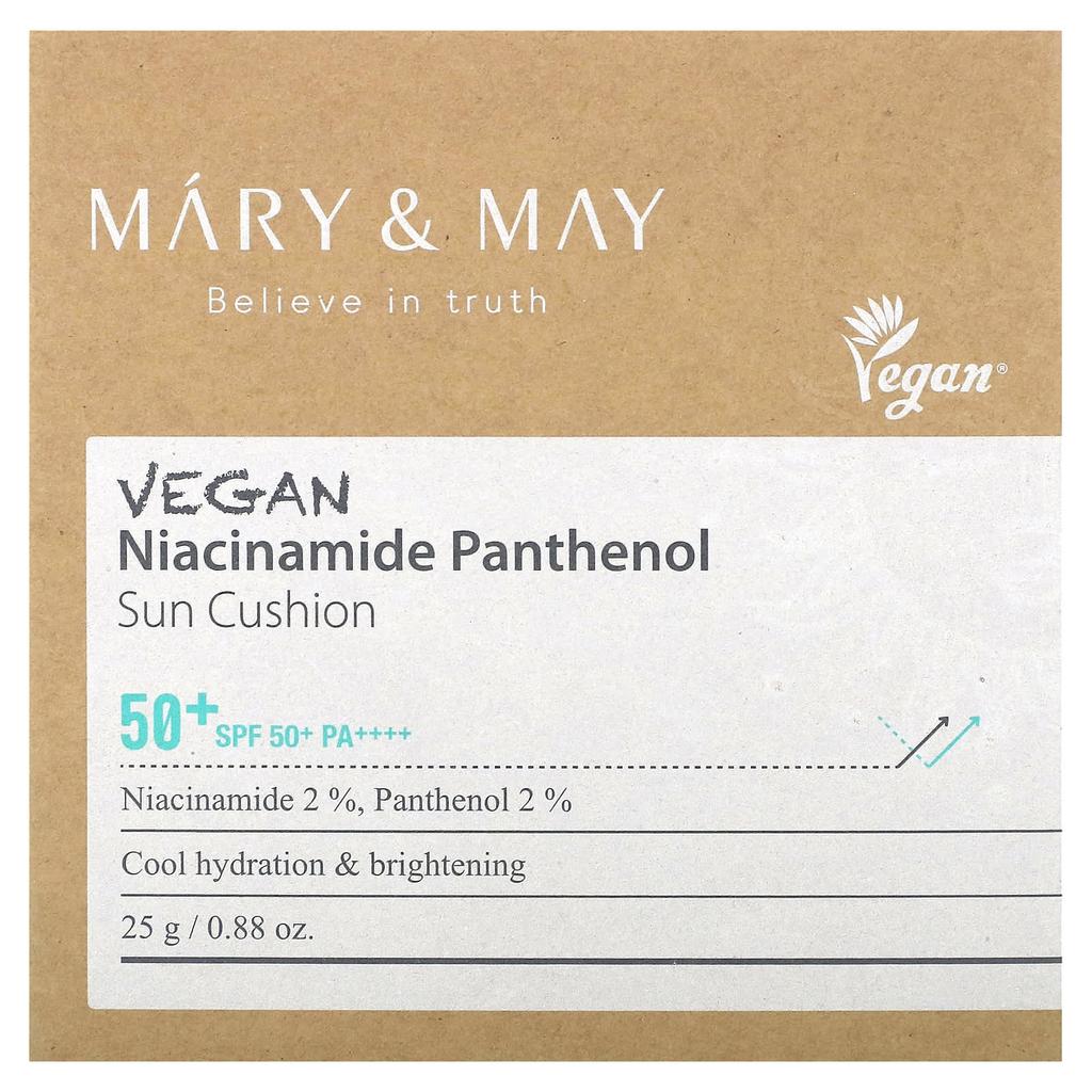 Mary & May Vegan Niacinamide Panthenol, Sun Cushion, SPF 50+ PA++++, 25 G (0.88 Oz)