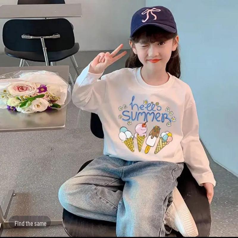 Детская футболка с длинным рукавом с мультяшным принтом для девочек 2026 - Стильный топ для малышей и детей ясельного возраста на весну/осень