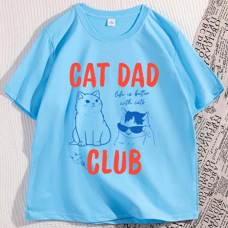 Cat Dad T Shirt Men Casual Cotton Short Sleeve Cat Dad Club Tshirt Funny Cat Lover Tshirt Casual Short Sleeve Round Neck Tee