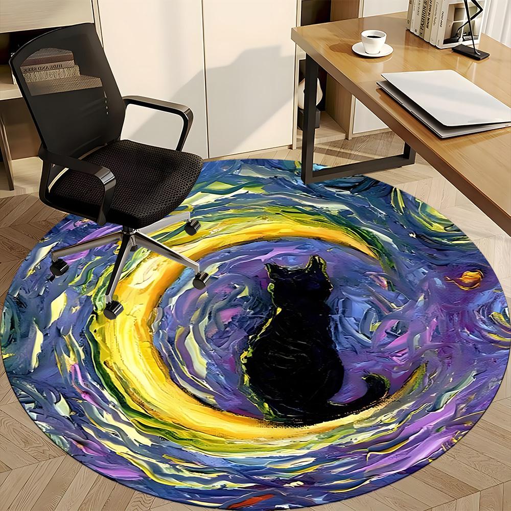 1pc Whimsical Feline Office Round Area Rug, Indoor Mat Suitable ForOffice, Under Office Chairs Bedroom Living Room Home Decor, Room Deco T180