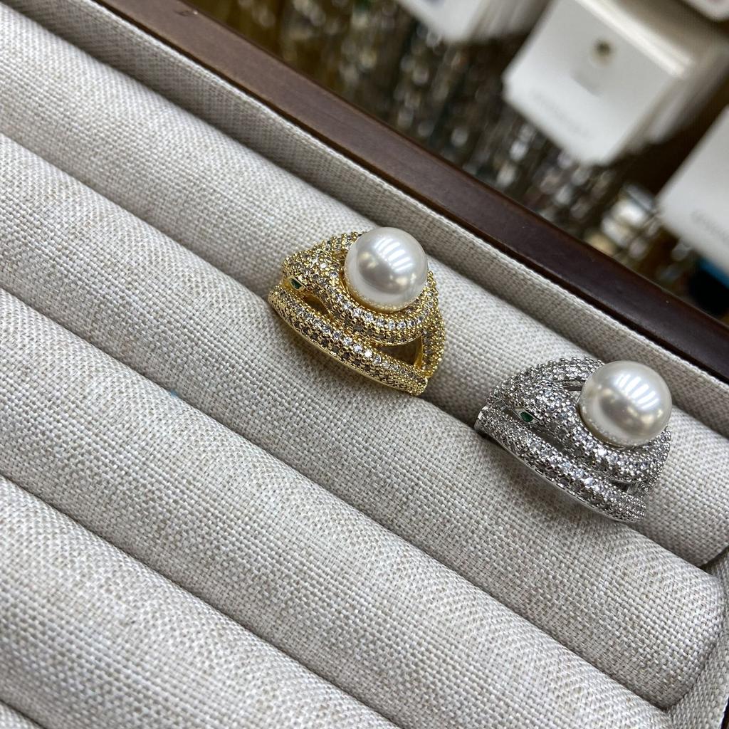 Кольцо с жемчугом в виде змеи, полное бриллиантов, женское, нишевое, дизайн, легкое, роскошное, открытое кольцо, изысканное, холодное, ветреное кольцо