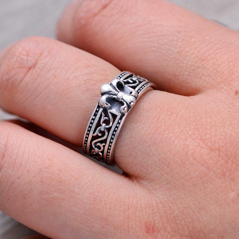 New  Vintage Fashion  Crusader Flower Anchor Couple Resizable Rings for Women Men Gothic Punk Hip Hop Luxury Zircon Wholesale