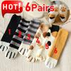 6 Pairs Woman Socks Set Cartoon Cute 3D Dog Cat Paw Pattern Winter Female Fleece Warm Home Floor Sleeping Thick Socks