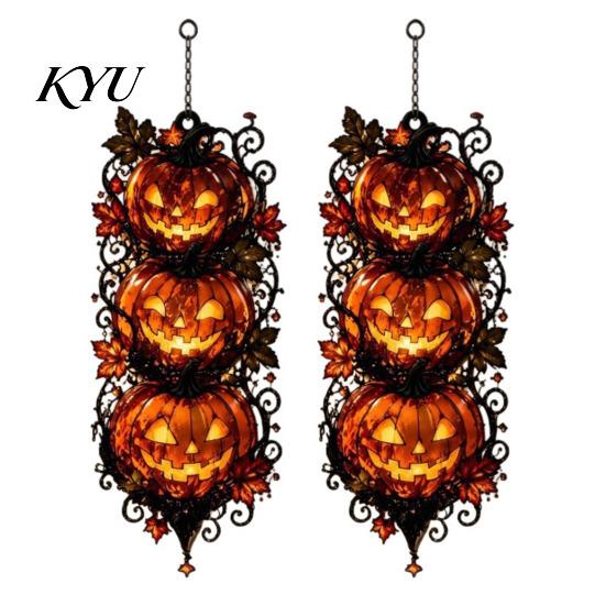 Spooky Theme House Decor Halloween Triple Stacked Jack-o'-Lantern Door Hanger, 2D Pumpkin Wall Hanging Ornament, Souvenir Party Favors Fall Porch for