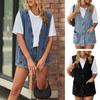 Women Denim Vest V Neck Sleeveless Patch Pockets Single-breasted Cardigan Solid Color Casual Sleeveless Streetwear Lady