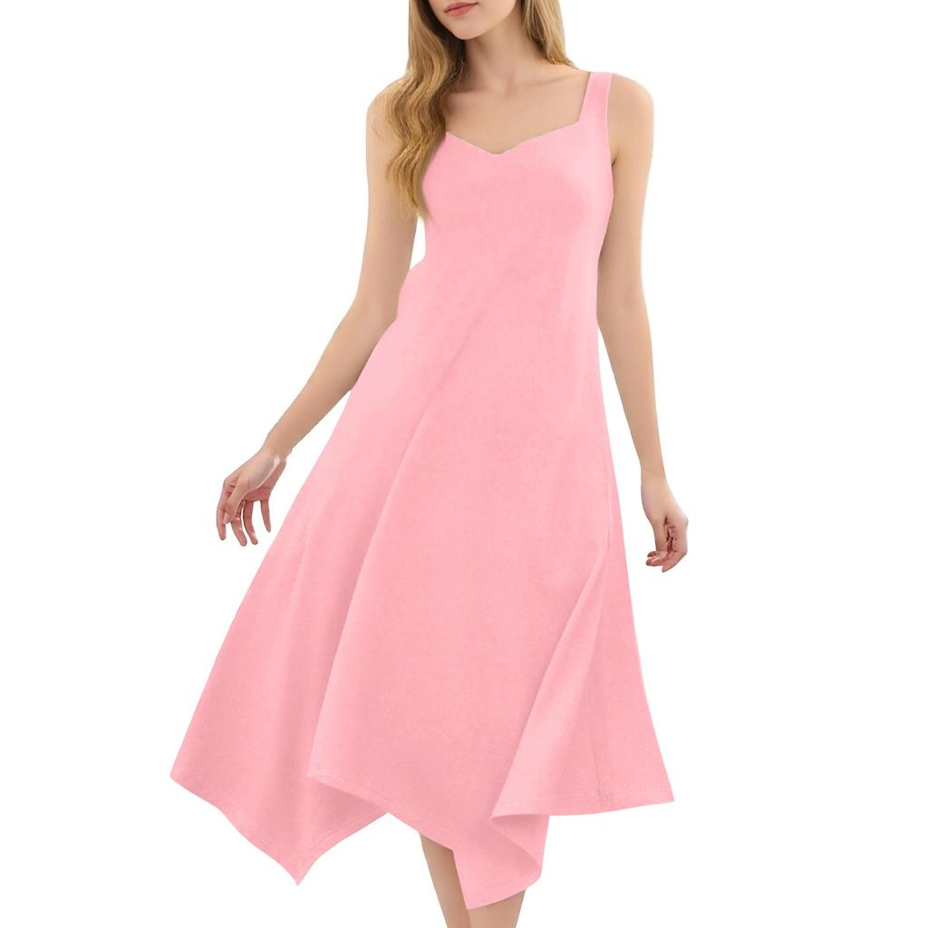 Женское повседневное модное платье миди без рукавов с круглым вырезом и нерегулярным подолом