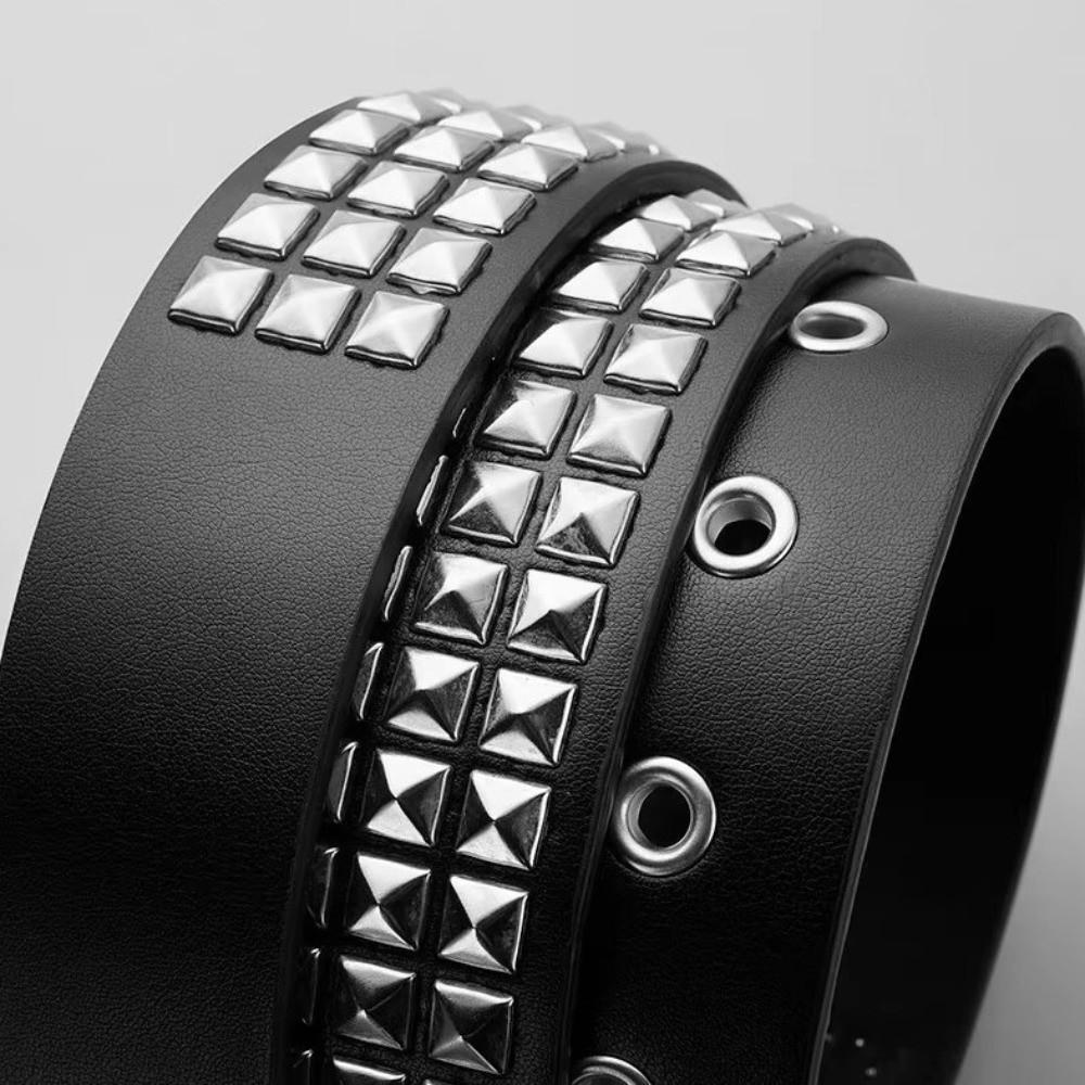 Vintage Punk Rivet Belt PU Leather Y2K Pyramid Belt New Metal Gothic Waistband  Nightclub