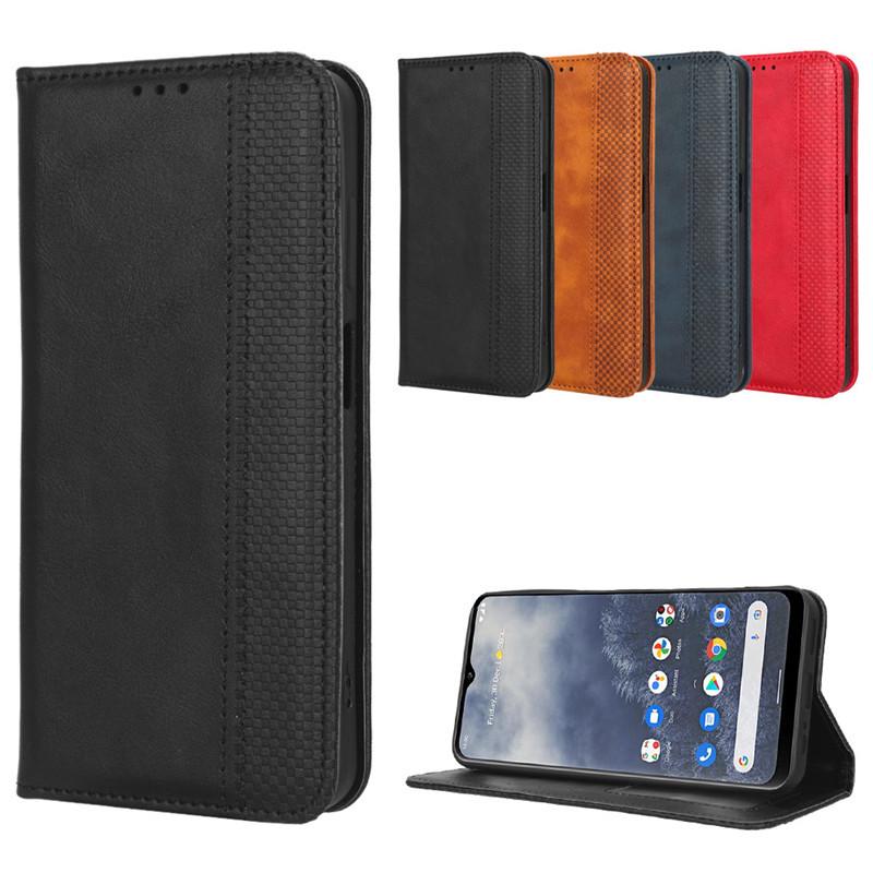 Магнитный кожаный чехол-книжка Nokia G60 5G со слотом для карт, ретро-дизайн