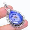 Natural Blue Solar Quartz Gemstone 925 Sterling Silver Pendant 1.85" O7Q42