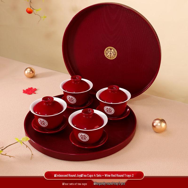 Свадебный чайный сервиз «Четыре счастливые чаши»: Подарок для молодоженов: чашка и чайник для чайной церемонии с бесплатной доставкой