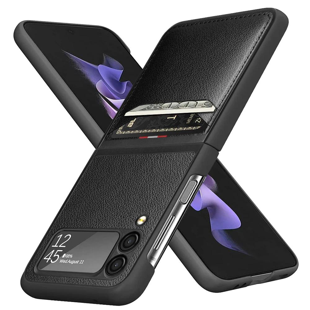 For Samsung Z Flip 7 3 4 5 6 flip7 FE flip6 Flip4 Flip5 Anti-Glare Leather Case for Samsung Galaxy Z Flip 3 5G Flip3 Card Holder