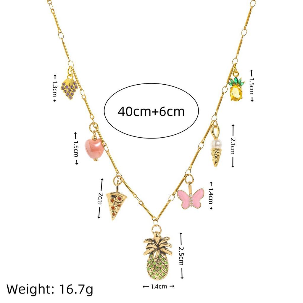Summer Fruit Wind Pineapple Pendant Colored Zircon Pendant Necklace Watermelon Necklace 18K Gold And Bronze