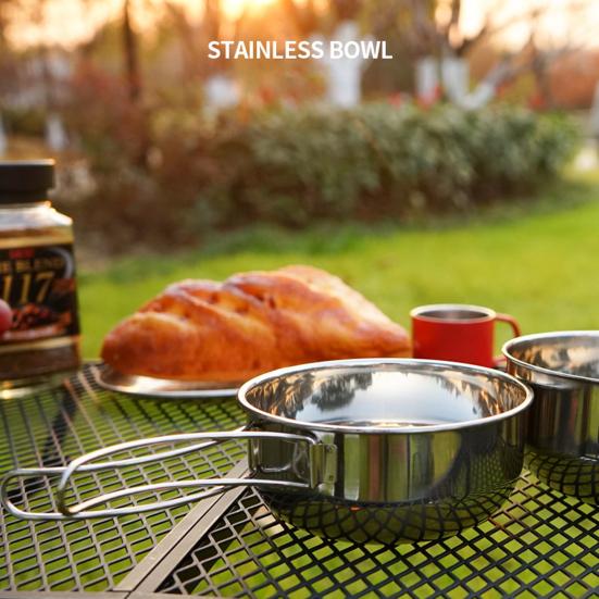 2Pcs/Set 500ml/650ml Camping Folding Bowl Stackable Anti Rust Stainless Steel Camping Bowl