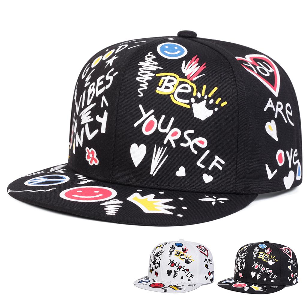 Unisex Smiling Graffiti Print Hip-hop Hats Fashion Spring Autumn Outdoor Adjustable Casual Baseball Caps Sunscreen Hat