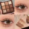 2pcs/set 9 Colors Glitter Eyeshadow Palette +Eyeshadow brush,Chocolate Brown Shimmer Matte Acrylic Eye Shadows Waterproof Korean Makeup Cosmetics