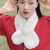 Winter Pearl Thick Warm Korean Girl's Scarf: Imitation Rex Rabbit Fur with Cross Design