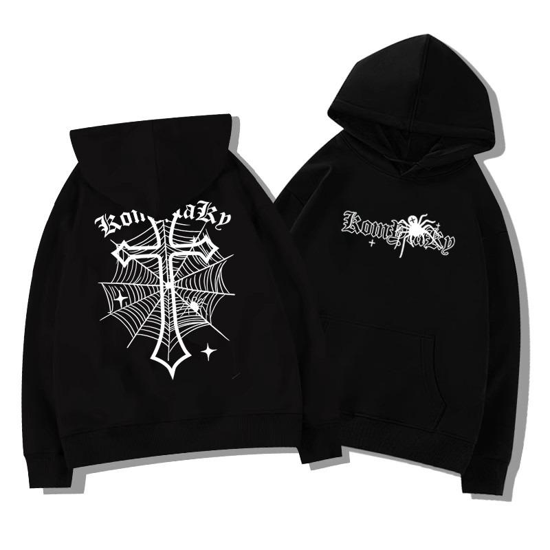 Европейский Американский Хай-стрит Паук Крест Осень Зима Флис Теплый Худи Толстовка Повседневный Взрослый Мужской Универсальный Мягкий Для Ежедневного Использования