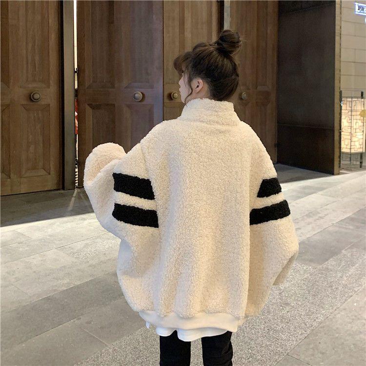 Осень-зима женская куртка с капюшоном на молнии уличная рубашка пальто искусственная овечья шерсть свободный кардиган свитер одежда Y2k