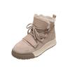 Winter Snow Boots Women Genuine Cow Leather Artificial Wool Solid Color Lace-up 2024 Warm Ladies Shoes Handmade