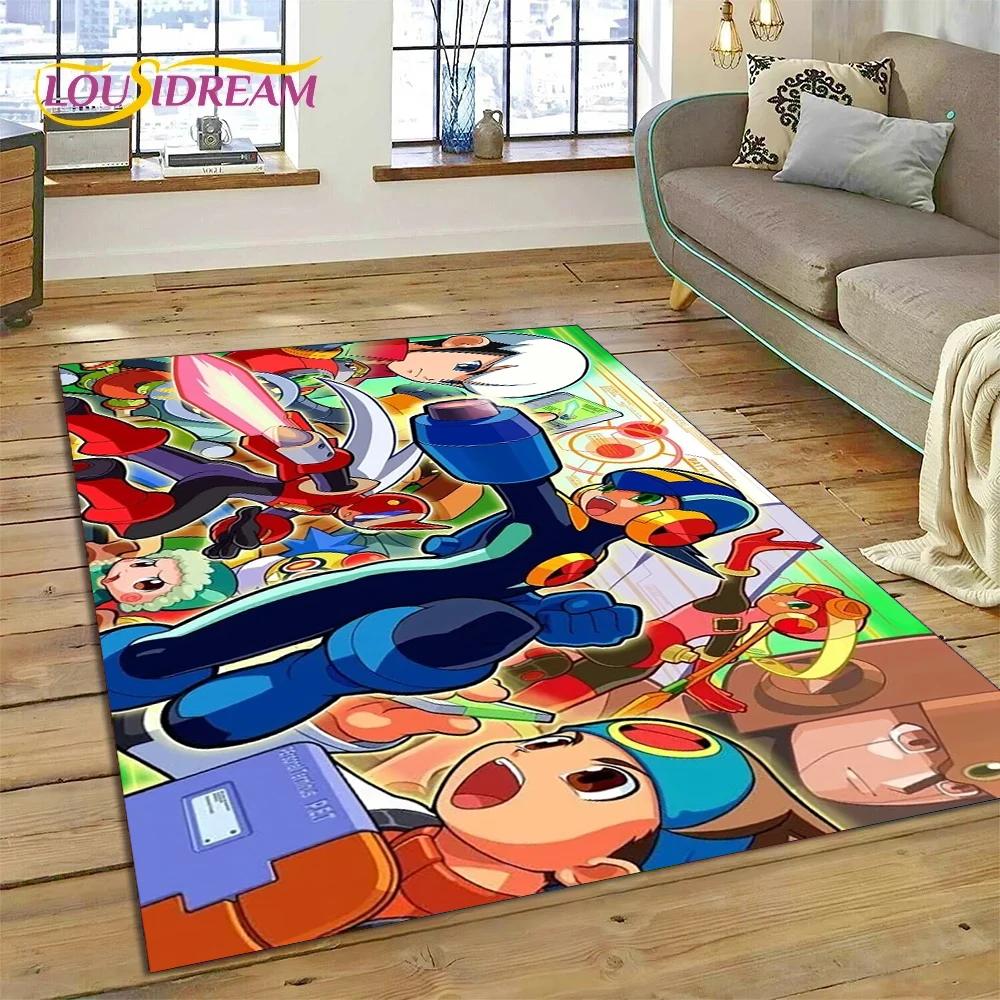 Retro Cartoon Rockman Mega Man Game Rug Carpet for Living Room Bedroom Home Decor,Floor Mat Non-slip Decoration for Sofa Doormat