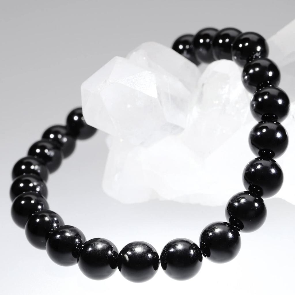 Браслет из черного турмалина с бусиной 8 мм, длина L LL, камень, символизирующий силу октября, простой [Shinjuku Ginnokura] Приблизительно. 18.5cm (Мужской Женский Размер)