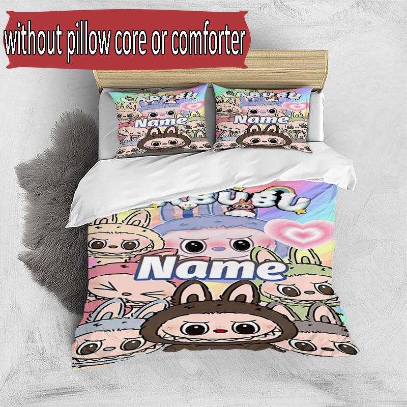 3pcs Duvet Cover Set (1*Duvet Cover + 2*Pillowcase, Without Core), Custom Name Labubu Pattern Bedding Set, Home Bedroom Decor Gift
