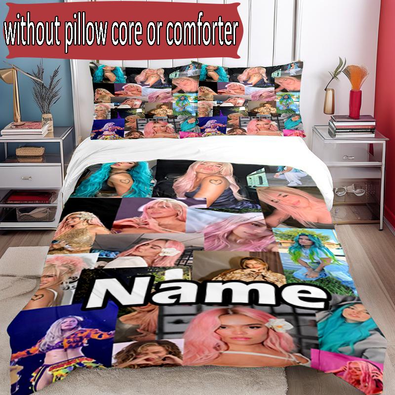3pcs Duvet Cover Set (1*Duvet Cover + 2*Pillowcase, Without Core), Custom Name Karol G Pattern Bedding Set, Home Bedroom Decor Gift