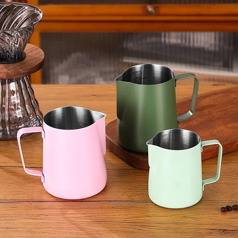 Кувшин для вспенивания молока из нержавеющей стали 304 с мерной шкалой, профессиональный паровой для кафе и бариста, для эспрессо, латте-арта, кухонные инструменты