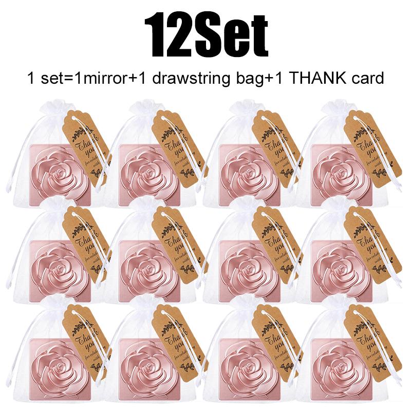 1-12PCS Luxury Rose Mirror Gift Kit Suitable for Wedding Events Celebrations Party Souvenir Gifts Handheld Pocket Mirror Set ZYF