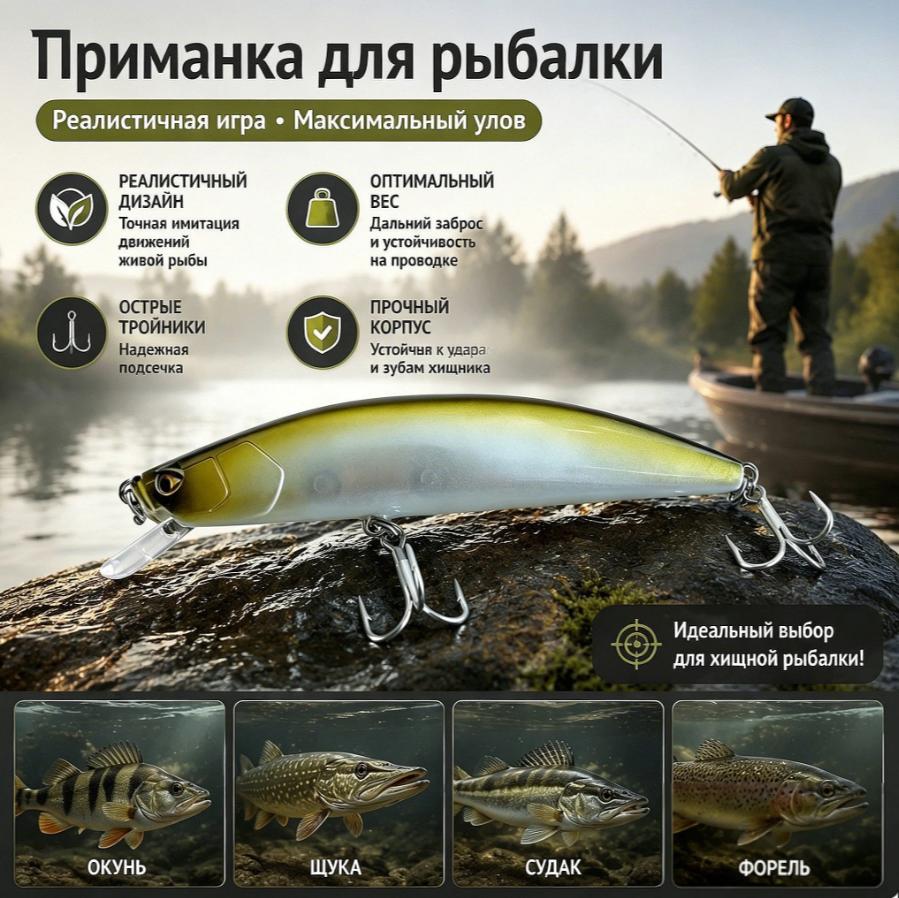 Caperlan MNWFP100 F Wobbler Fishing Lure 10cm 10.6g Floating ABS Plastic