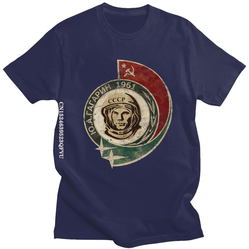 Retro 1961 CCCP Yuri Gagarin Tshirts Unisex ONeck Women Unisex USSR Cosmonaut T Shirt Soviet Union Astronaut Tshirt Cotton Tee Top