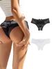 OhyeahLady Plus Size Sexy Crotchless Panties with Ruffles and and Lace Black and Size XL Women's See-Through Ribbons, See-Through, Crotchless,
