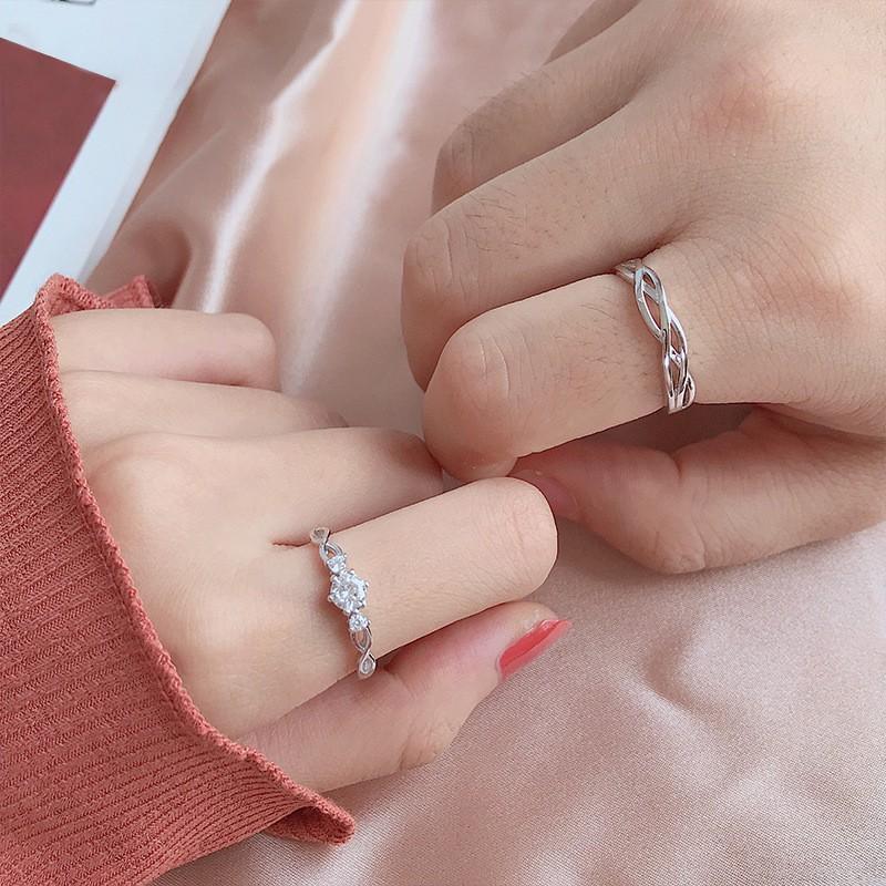Adjustable Open Couple Ring Set Men Women Sterling Geometric Design Simulated Fashion