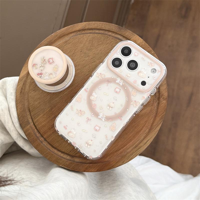 Cute Cartoon Rabbit Magnetic Phone Case For iPhone 15 16 17 Pro Max Sweet Dessert Pattern Shimmer Glitter Clear TPU Shockproof C