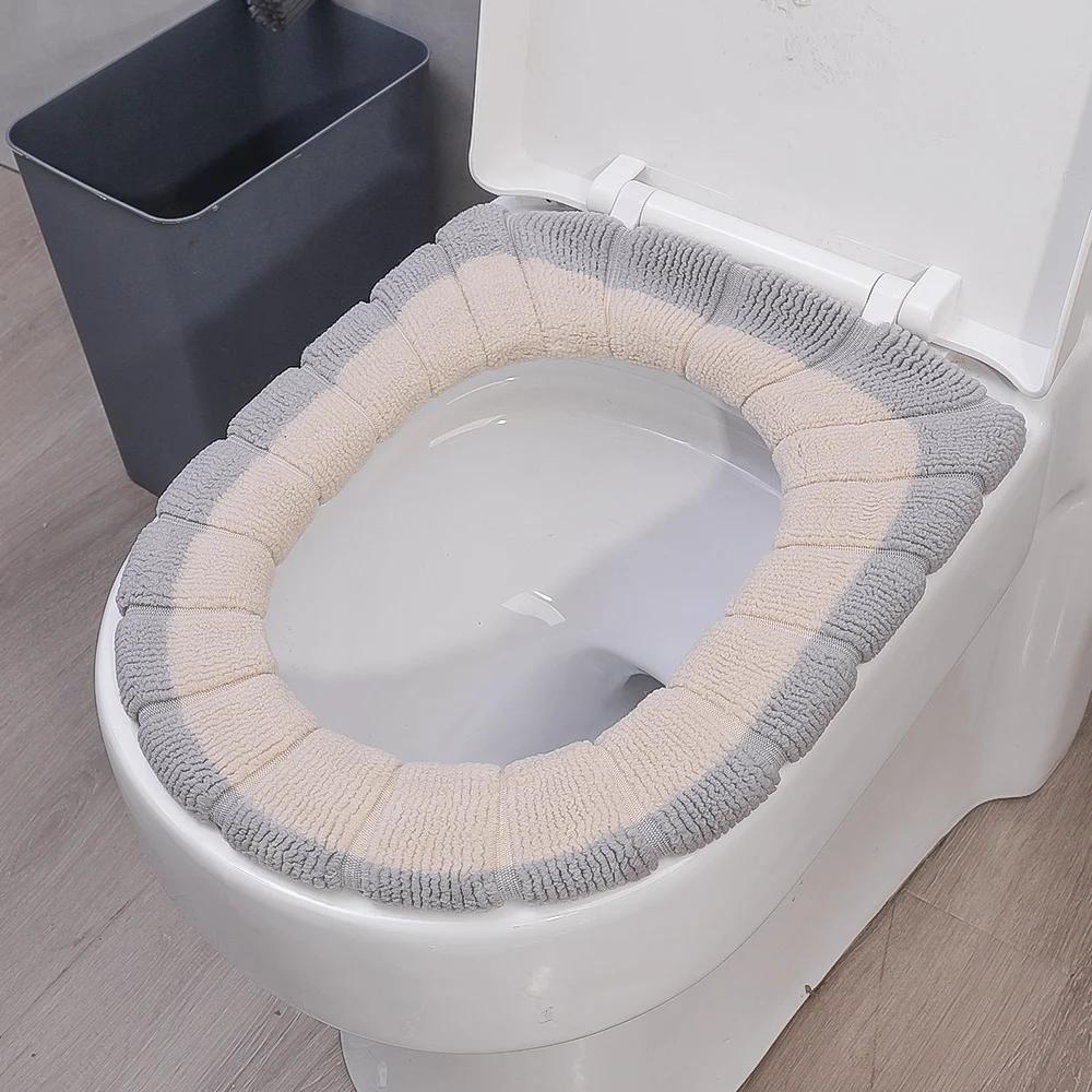 Зимний теплый чехол на сиденье для унитаза, коврик для ванной комнаты, подушка для унитаза с ручкой, более толстый, мягкий, моющийся туалетный столик, теплые аксессуары