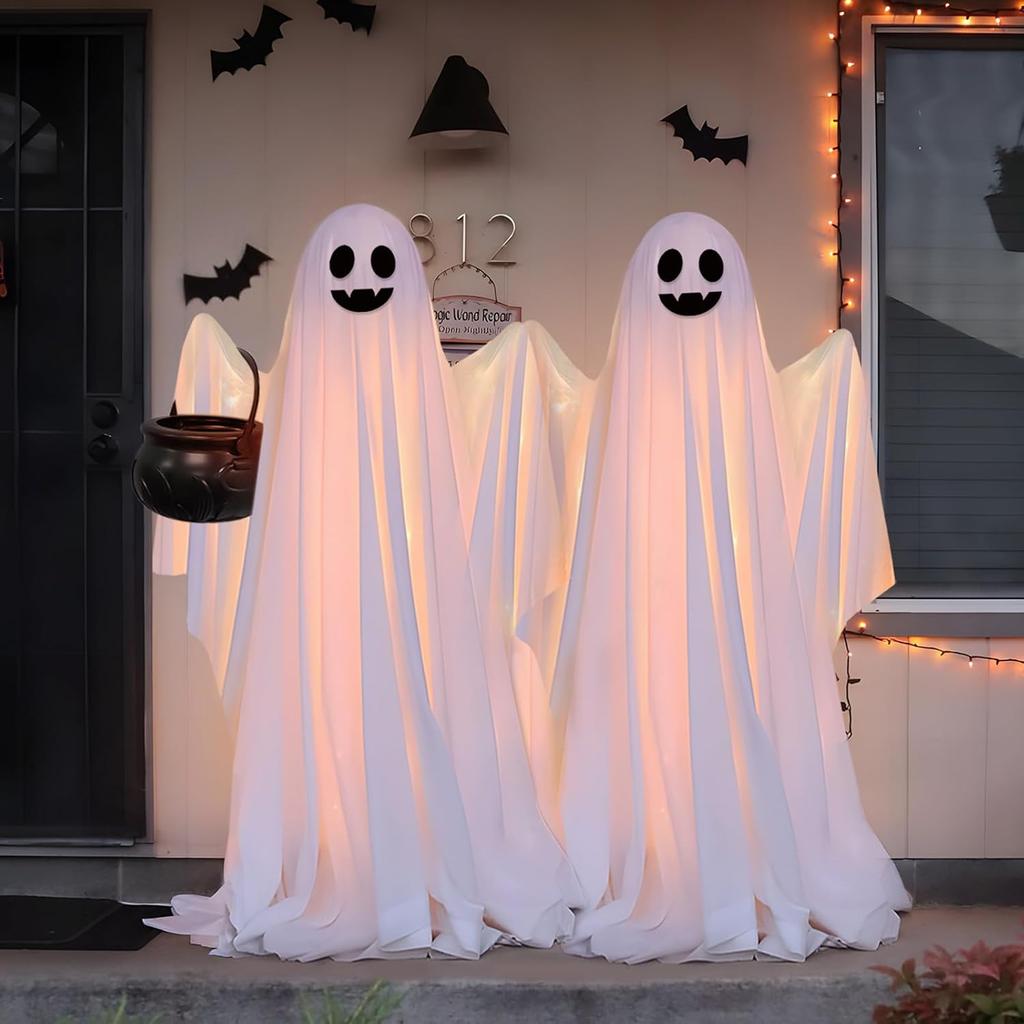 Spooky Lighted Standing Ghosts 85cm 165CM Outdoor Halloween Decor Scary Animated Haunted Porch Front Door Yard Party Atmosphere