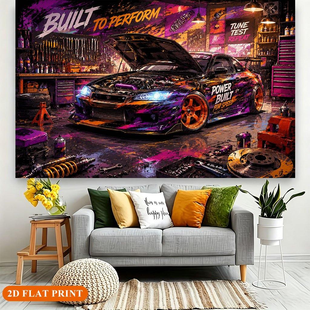 1 piece of 2D flat banner, modified racing car garage, polyester fiber materialdjh