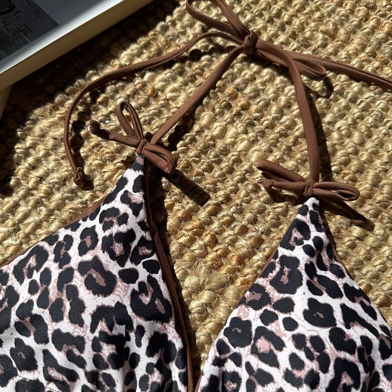 Sexy Leopard Bikini Suit Women Strap Push Up Swimsuit Three Points Bikini Set Low Waist Swimwear Women Summer Backless Beachwear