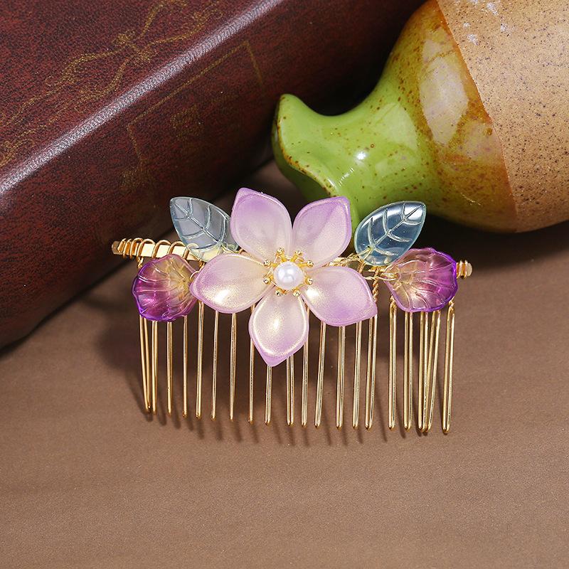 Древний ханьфу ручной работы, глазированный цветок, гребень для волос, вставной гребень, женственность, ретро, гребень для челки, заколки для волос-дисков, аксессуары для волос