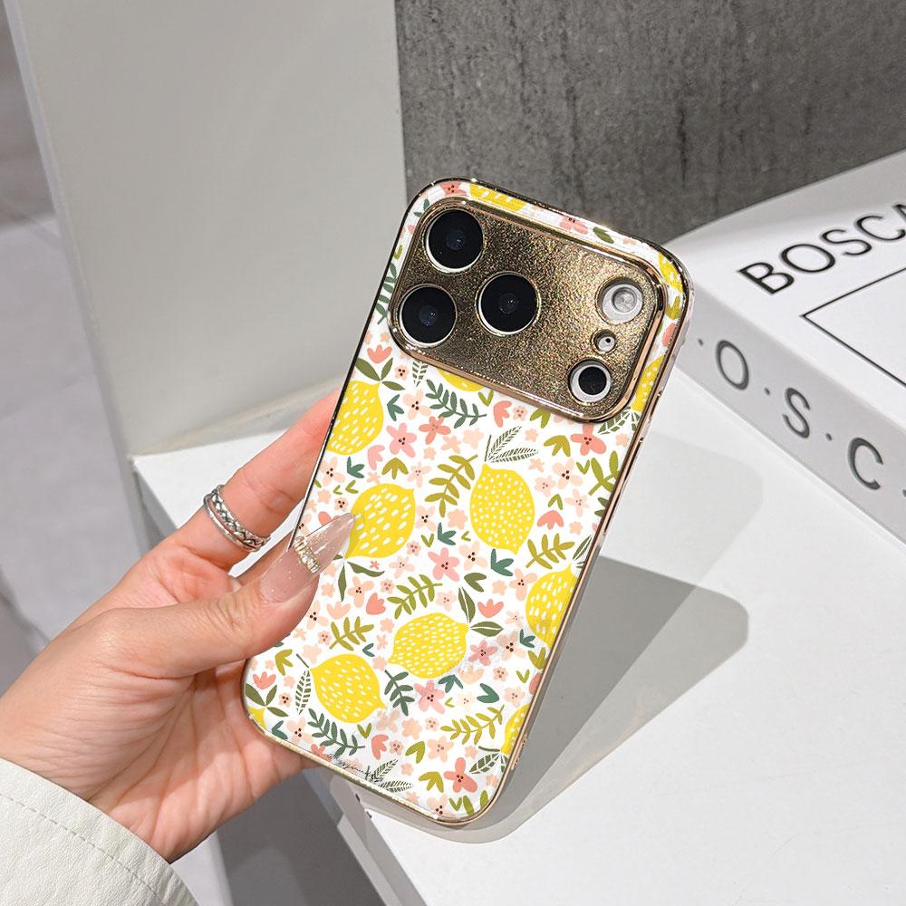 Чехол для телефона 'Счастливый старт' для iPhone 17 16 15 14 13 12 11 Pro Max 16E Золотой гальванизированный стеклянный корпус Чехол 'Цветок лимона'