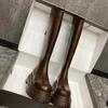 Ботинки до колена Spicy Girl 2025: Женские осенне-зимние кожаные эластичные ботинки на толстой подошве, увеличивающие рост.
